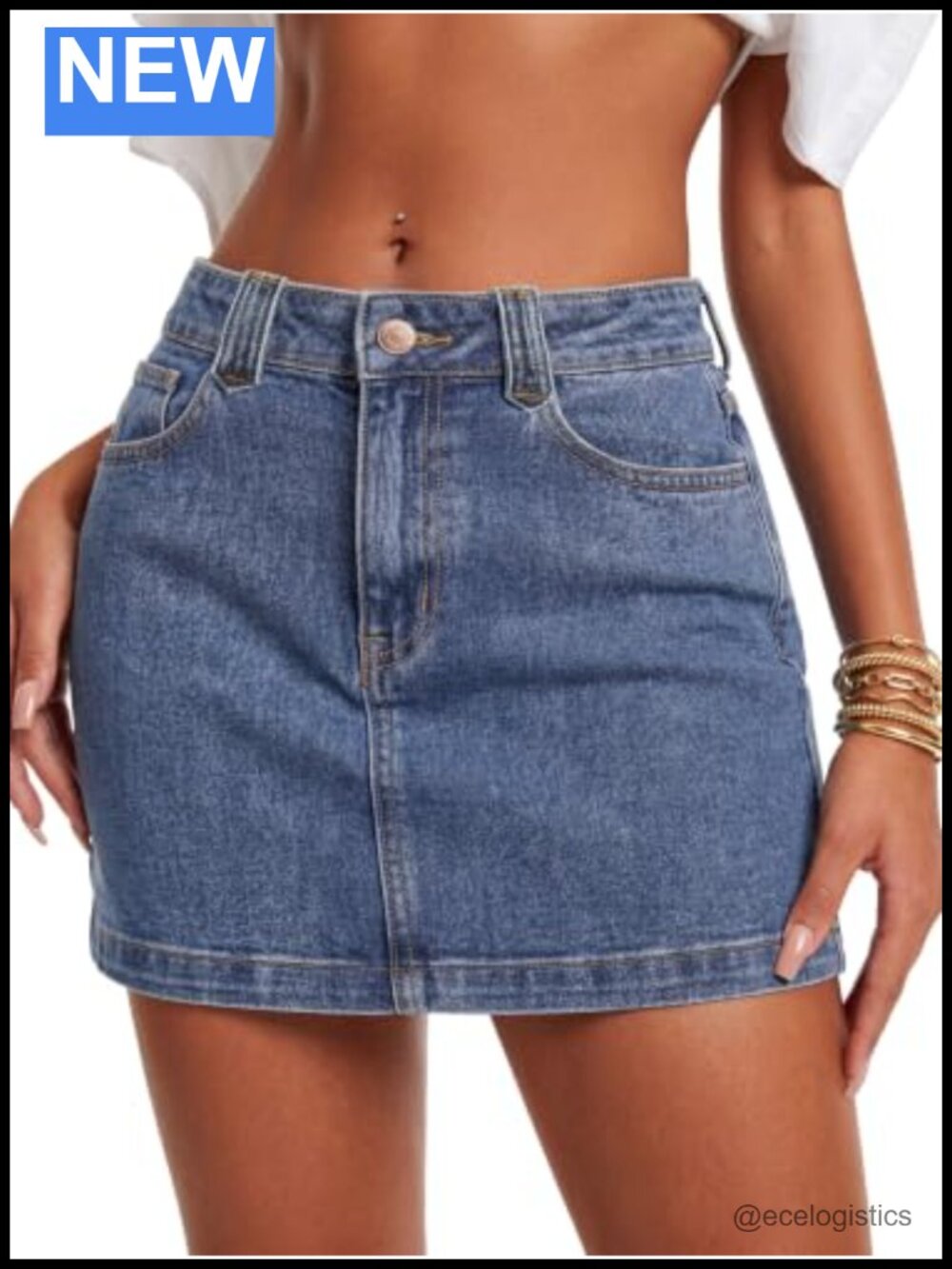 Women's Mid Rise Denim Mini Skirt Y2K Bodycon 5 Pocket Cotton Blend